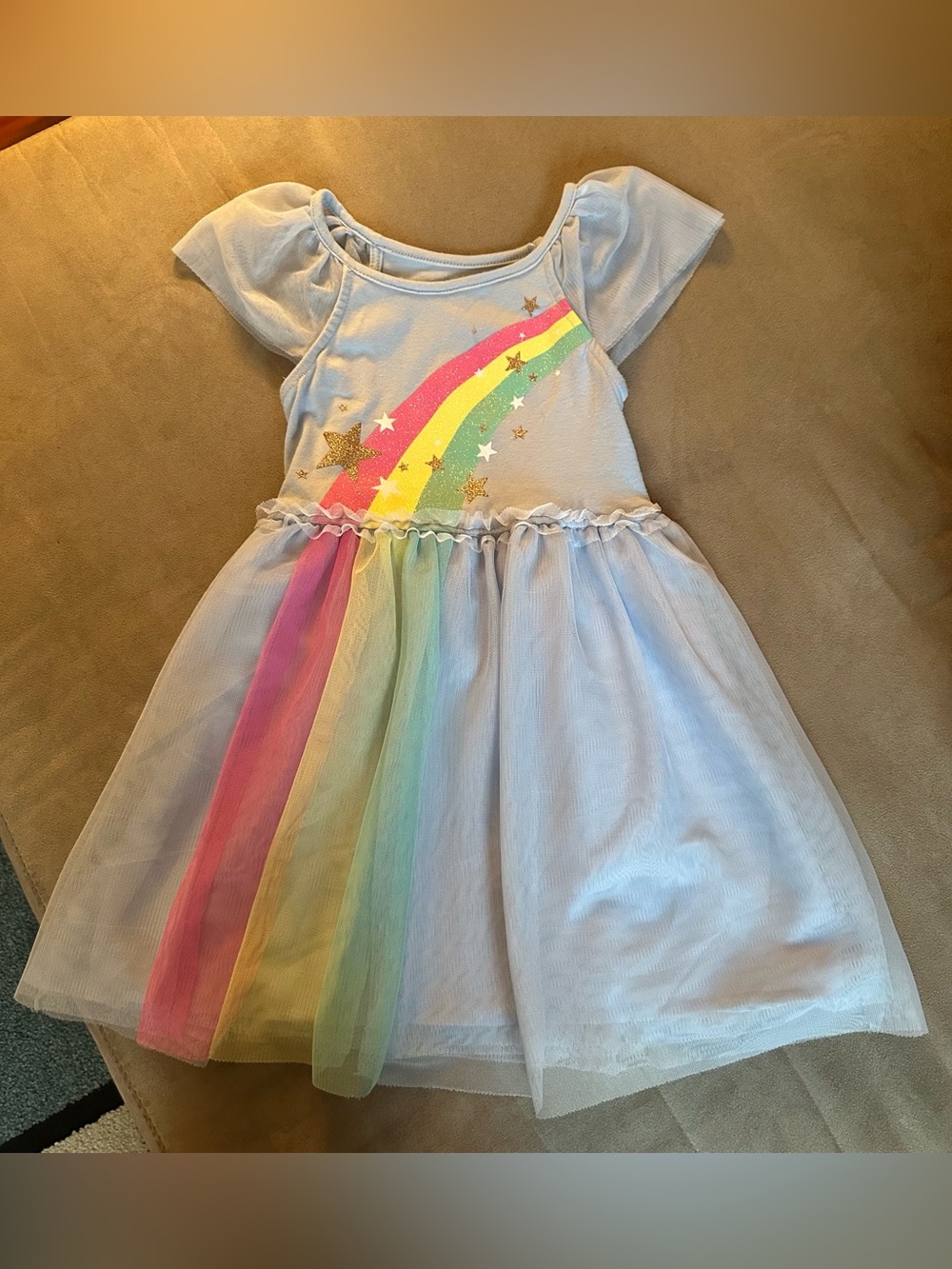 Cat and Jack Light Blue Rainbow Tulle Dress with Sparkle Stars